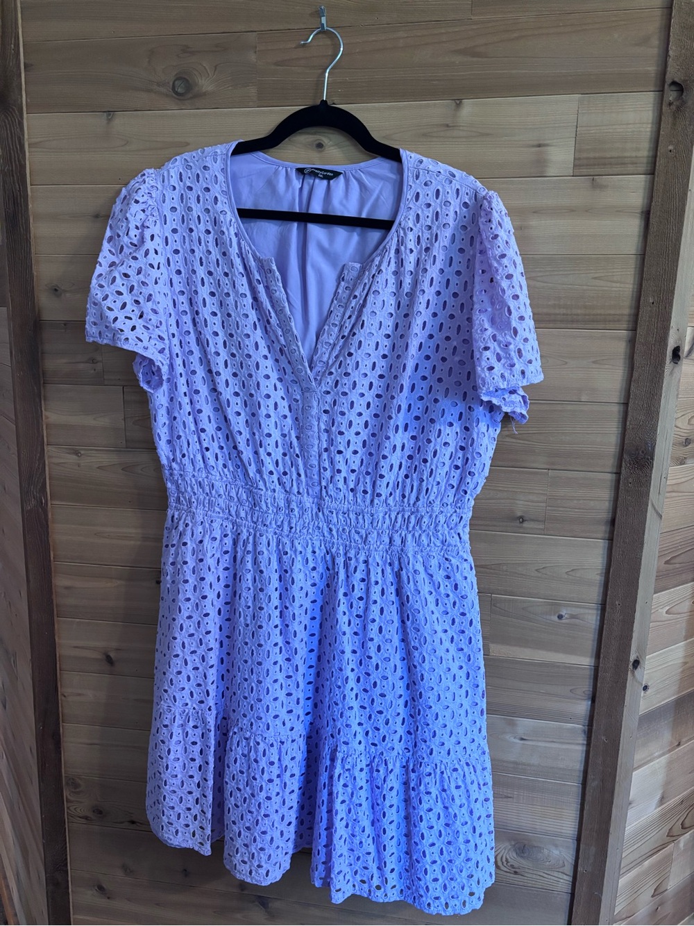 Eyelet V-Neck Tiered Mini Dress in Lavender
